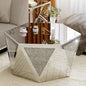 Coffee Tables with Crushed Diamond Inlay, Mirrored Pentagonal Coffee Table with Luxury Mirror Surface, Center Table Side Table