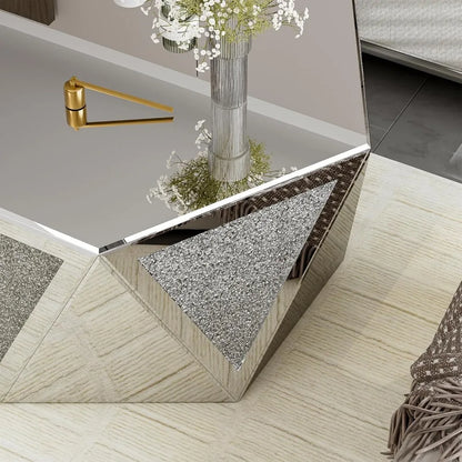Coffee Tables with Crushed Diamond Inlay, Mirrored Pentagonal Coffee Table with Luxury Mirror Surface, Center Table Side Table